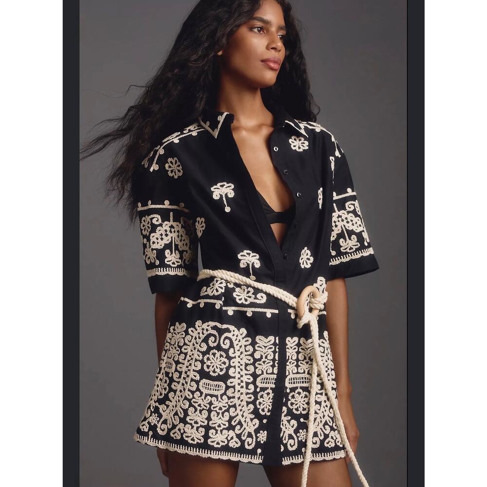 Maeve Anthropologie Short Sleeve Collared Mini Shirt Dress Small S EUC 33"